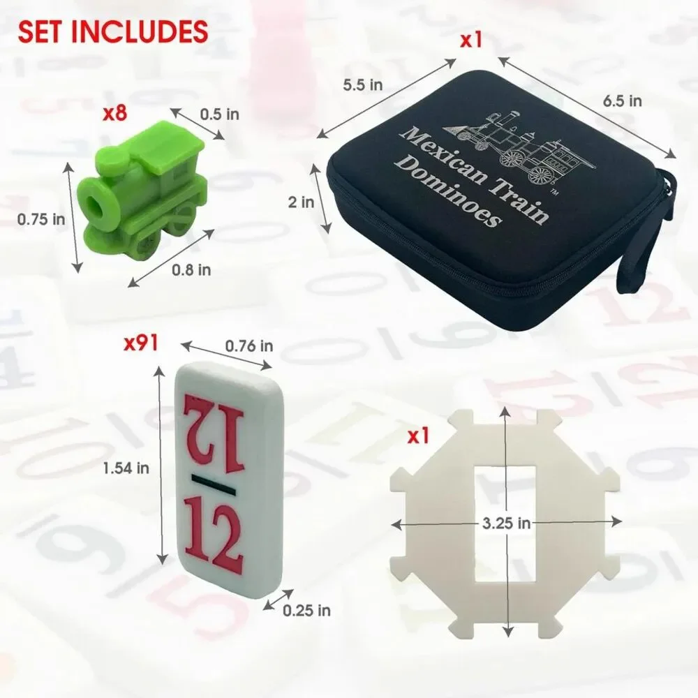 Dominoes Double 12 Color Number Mexican Train Game Set With Travel Bag NEW